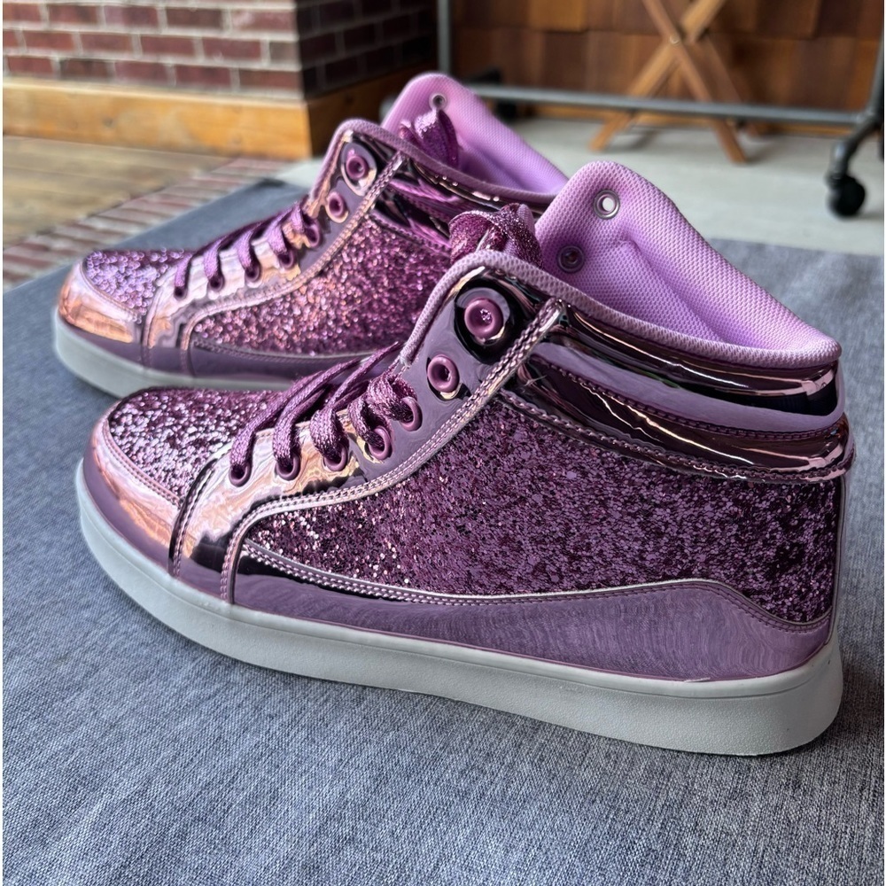 Pink Glitter High Top Shoes | Party Casual Lace-up Sneakers - Picture 3 of 8